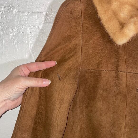 Vintage Brown Suede Coat with Fur Collar Mid Century 1950s Retro Classic - Picture 4 of 11